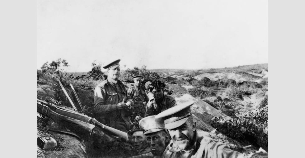 Members of 13th Battalion, AIF, occupying Quinn’s Post on the heights above Anzac Cove, 25 April 1915