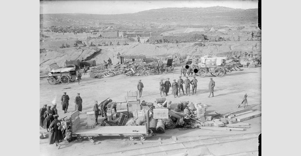 British troops preparing for evacuation at 'A' West Beach, Suvla Bay, 17 December 1915.