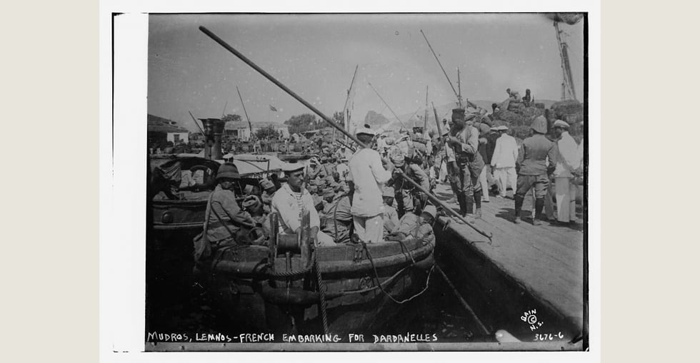 Mudros, Lemnos: French embarking for the Dardanelles