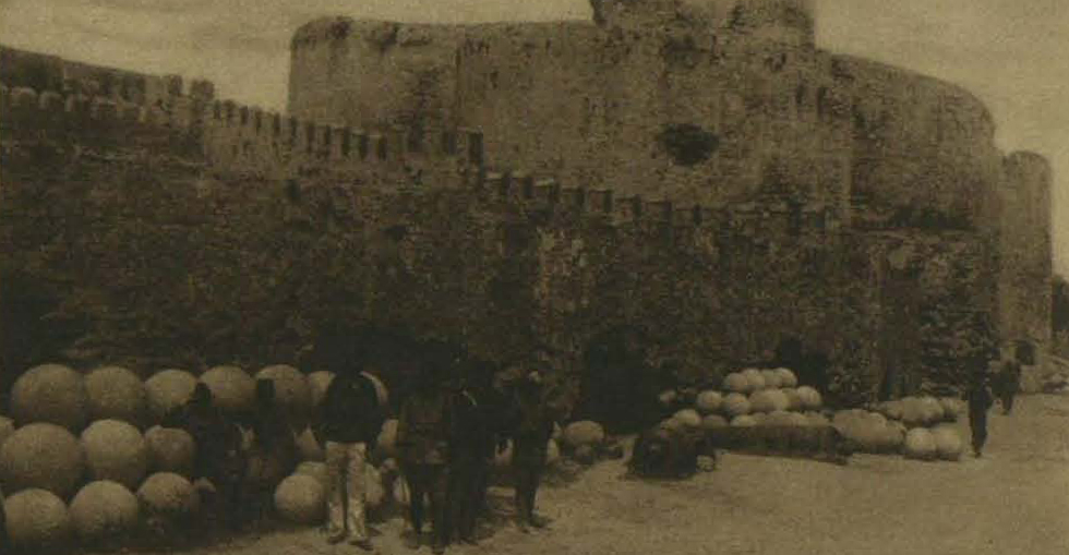 From the Turkish side: The fort at Kilid Bahr with Turkish marines and old stone cannon balls