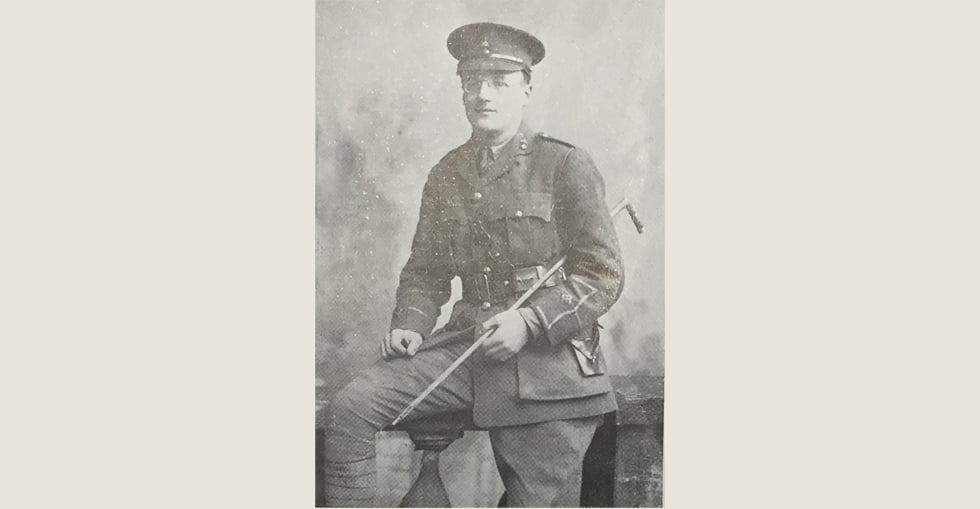 Lieutenant A.B. Douglas, 6th Battalion Royal Inniskilling Fusiliers, who was hospitalised for wounds received in action in the taking of Dublin Hill in the Dardanelles.