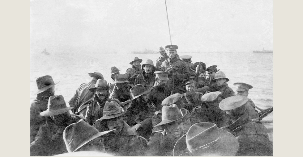 Lifeboat carrying men of the 1st Divisional Signal Company towards Anzac Cove at 6AM on 25 April 1915