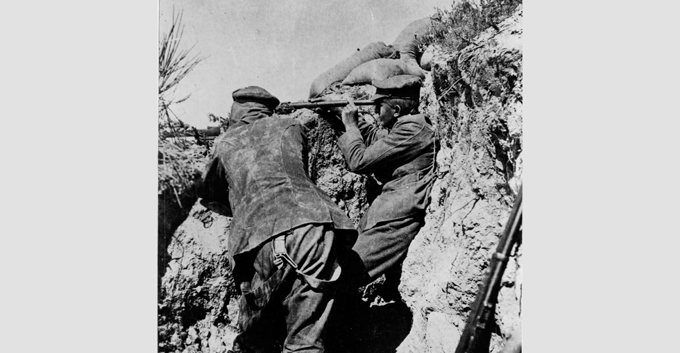 Soldiers in a trench during the Gallipoli campaign