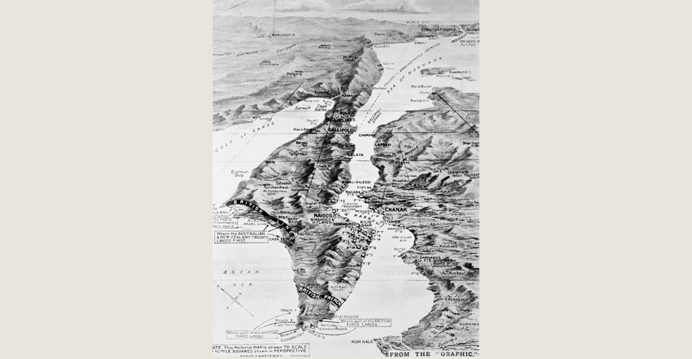 Pictorial map of Gallipoli landings