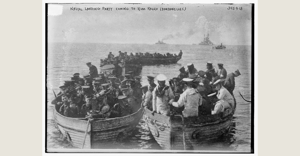 British naval party arriving at Kum Kaleh at the entrance to the Dardanelles