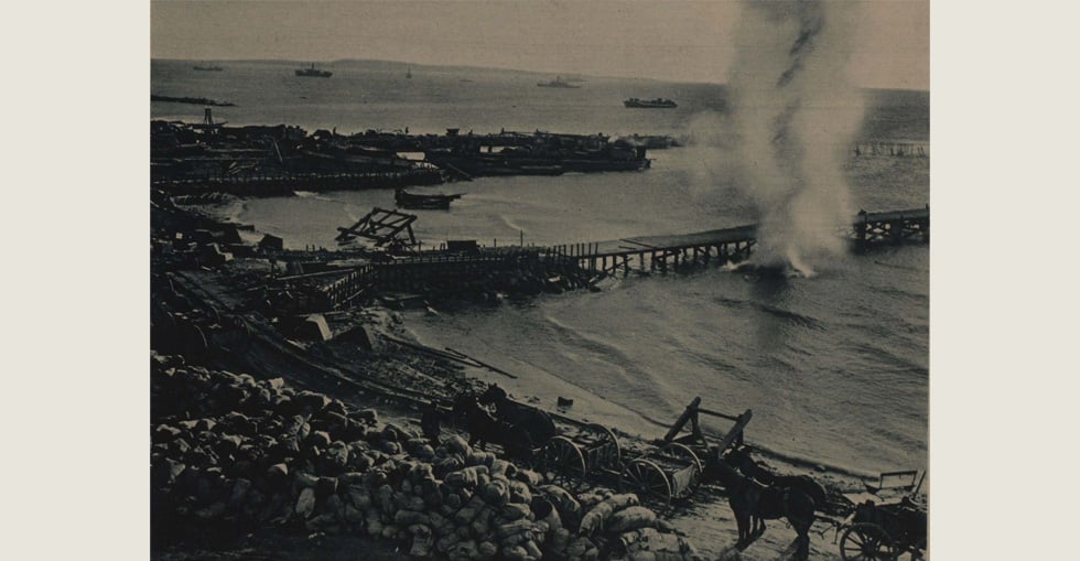 Some of the last Turkish shells falling at West Beach, Suvla on the final day of the evacuation