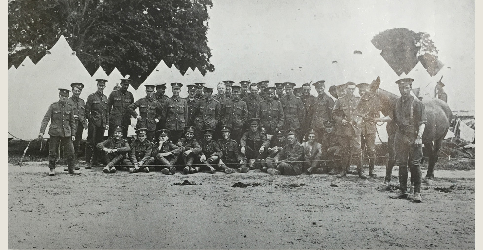 D Company of the 7th Dublin Fusiliers, who have had some casualties in recent fighting. The photo was taken at Basingstoke.