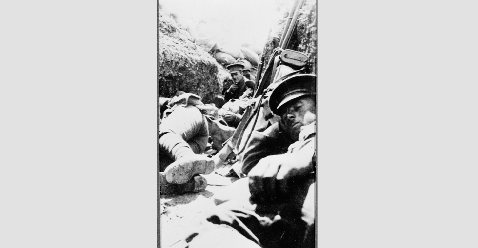 Soldiers resting in trenches, Gallipoli, 1915