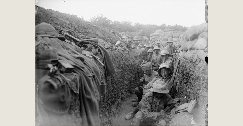 Troops of the 5th Battalion, Royal Irish Fusiliers (10th Irish Division) in the trenches.