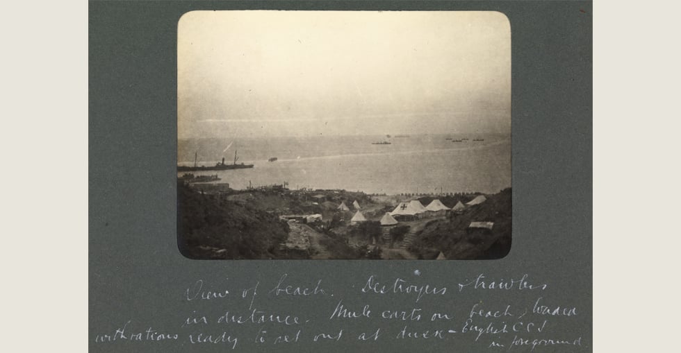 View of beach [Gallipoli]. Photograph taken by Roy Clark who enlisted in the A.I.F. in 1915. He served with the 7th and 13th Field Ambulance, at Gallipoli and on the Western Front.
