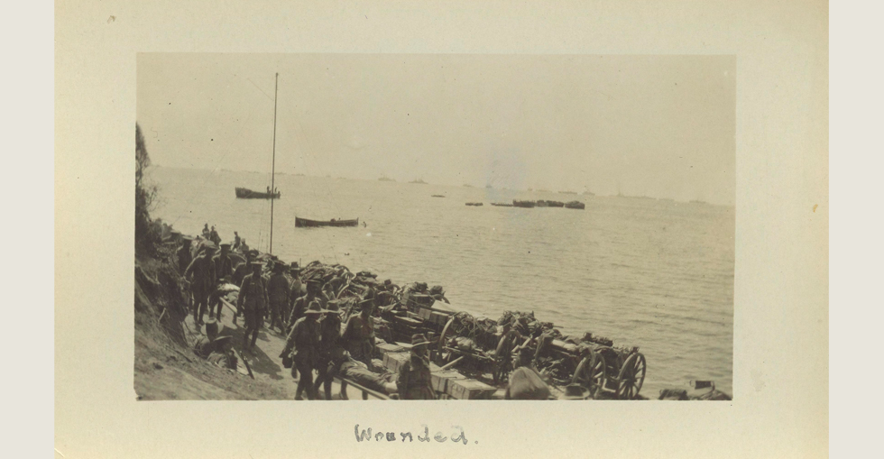Wounded on a Gallipoli beach