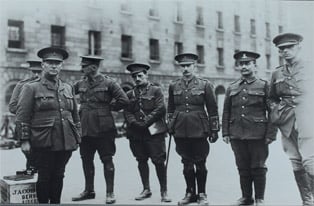 Members of the 7th Battalion Royal Dublin Fusiliers in the Royal Barracks before departing for Basingstoke, April 1915. (NMI)