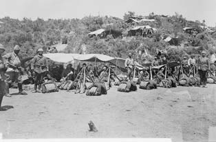 Turkish soldiers at camp in Gallipoli. (Library of Congress)
