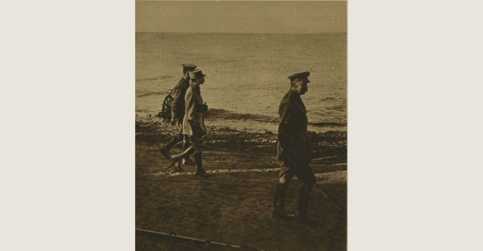 Lord Kitchener returning from a visit to the firing line in Gallipoli