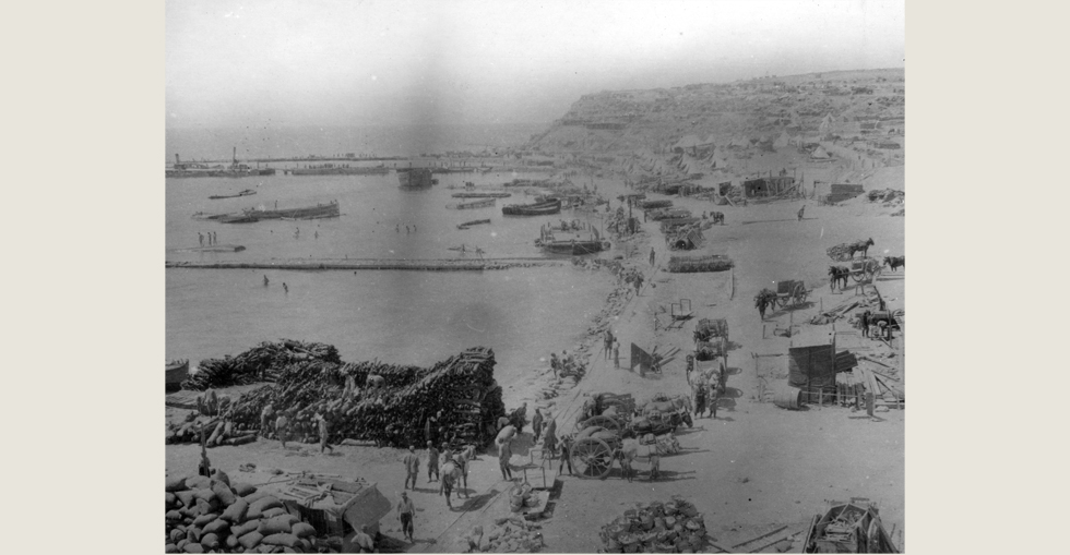 Unloading supplies at Anzac Cove, Gallipoli