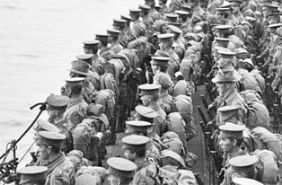 ANZACs arriving at Mudros in April 1915. (Australian War Memorial)